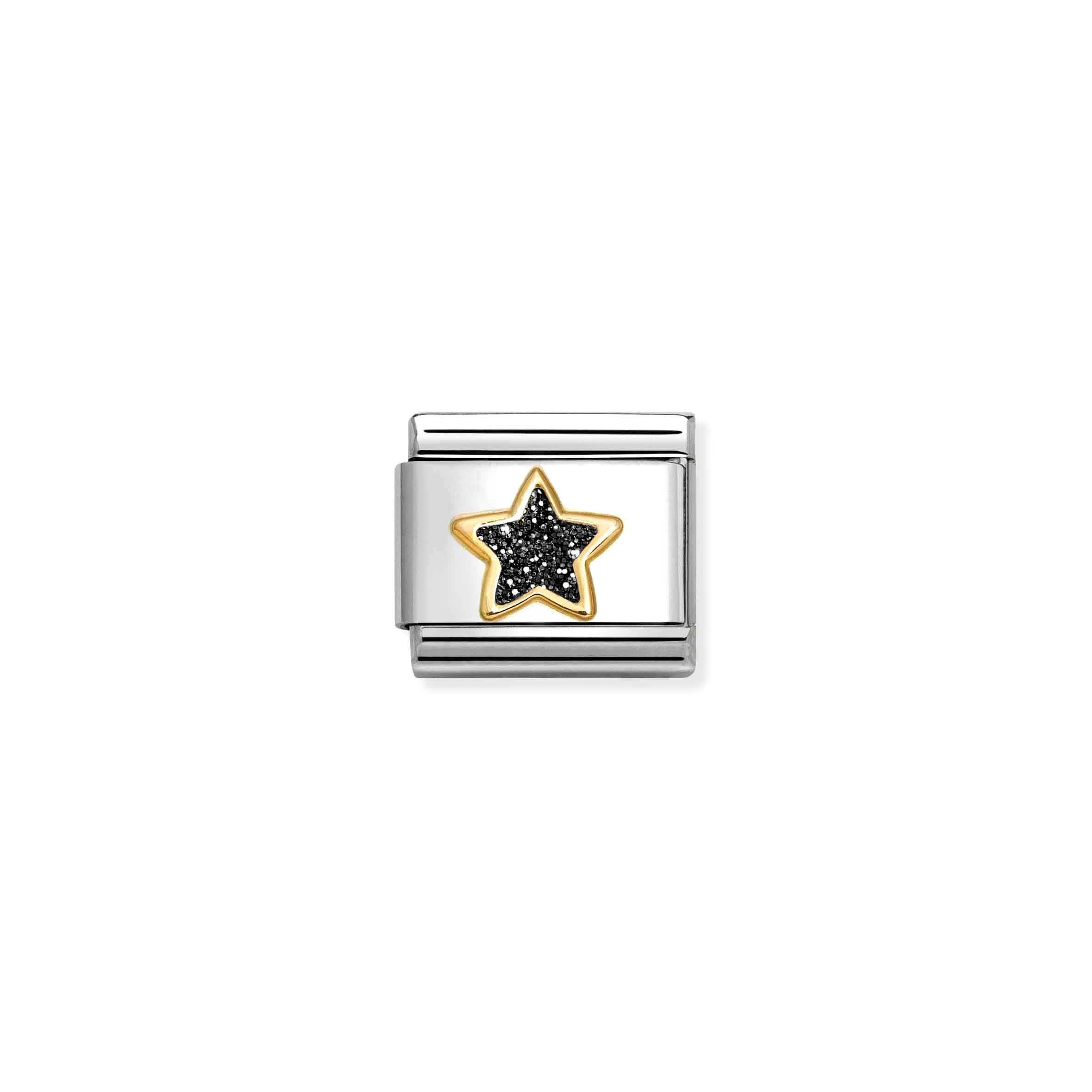 Nomination Composable Classic Black Star Glitter Charm - Stainless Steel & Yellow Gold with Enamel