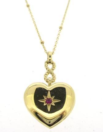 9ct Yellow Gold Created RU Heart Locket Pendant 48cm Necklace