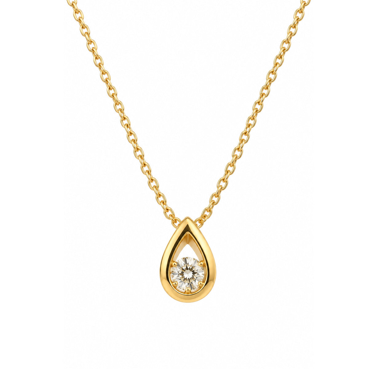 18ct Yellow Gold Round Brilliant Diamond In Pear Shape Pendant Setting On Spiga Chain 16.5"