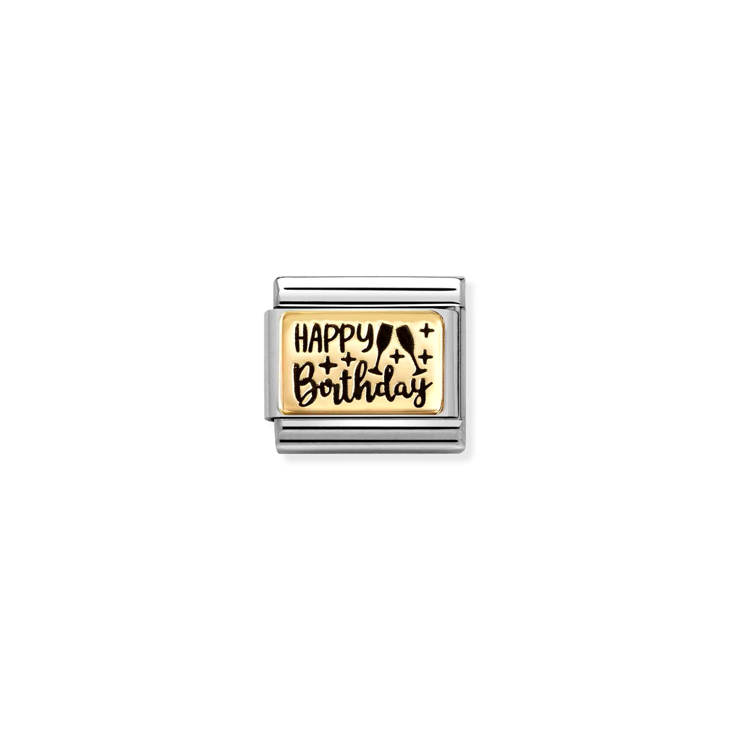 Nomination Composable Classic 'Happy Birthday' Stainless Steel & Yellow Gold Link