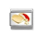 Nomination Composable Classic Heart with Red Hat Christmas Charm - Stainless Steel & Yellow Gold with Enamel