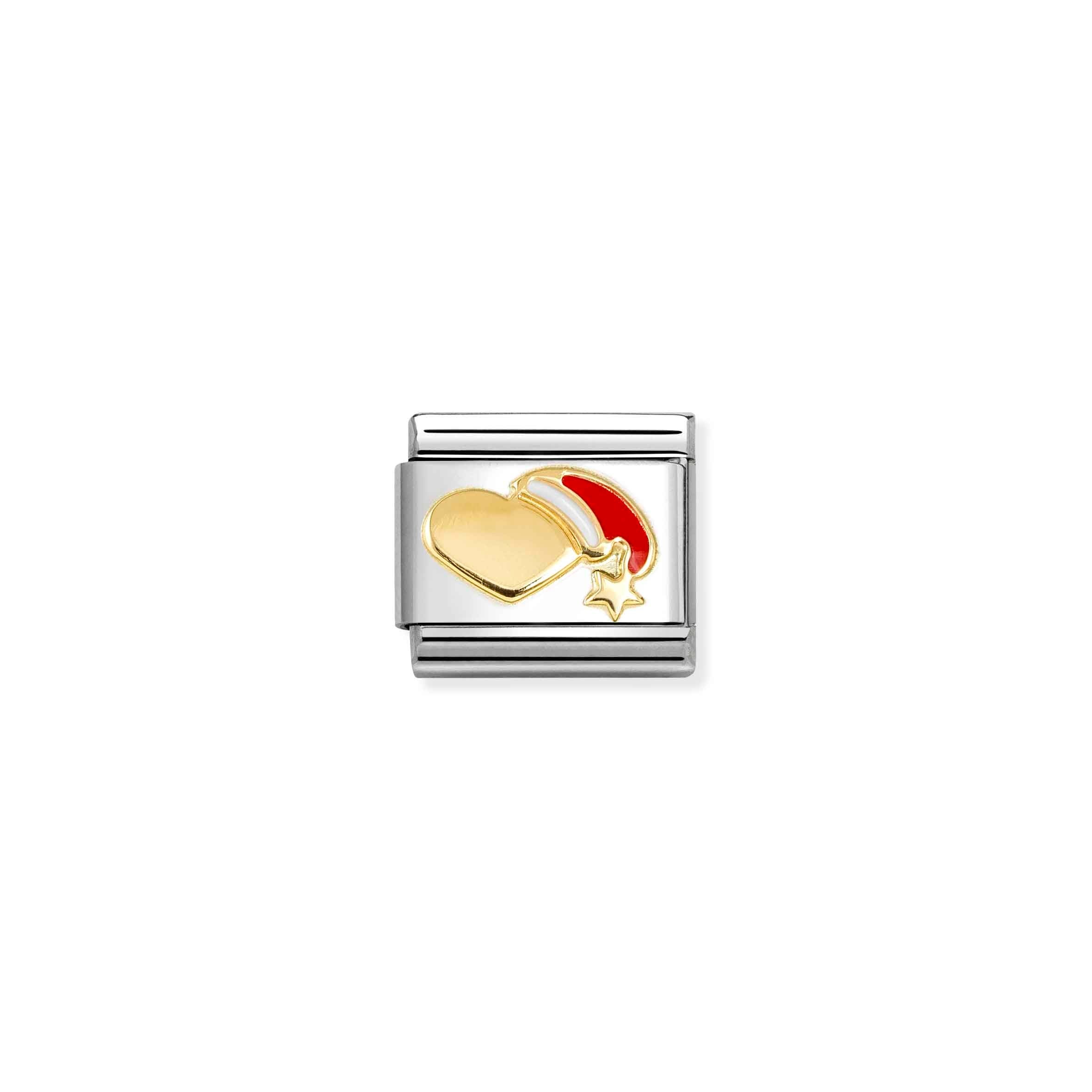 Nomination Composable Classic Heart with Red Hat Christmas Charm - Stainless Steel & Yellow Gold with Enamel