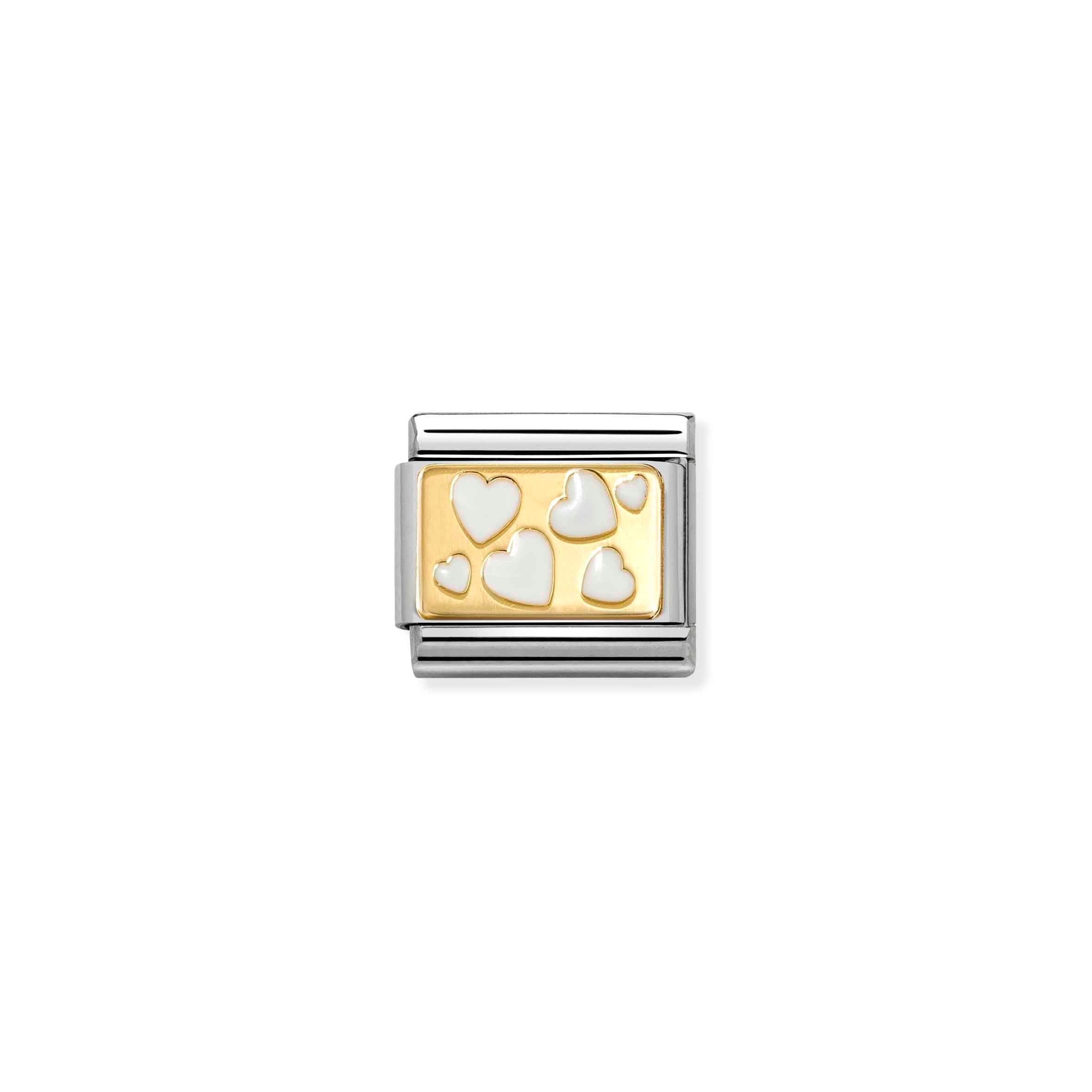 Nomination Composable Classic White Scattered Hearts Charm - Stainless Steel & 18k Gold with Enamel