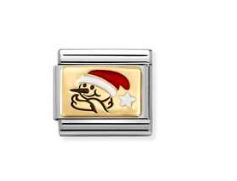Nomination Composable Classic Snowman with Red Hat Charm - Stainless Steel & Yellow Gold with Enamel
