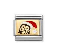 Nomination Composable Classic Penguin with Red Hat Charm - Stainless Steel & Yellow Gold with Enamel