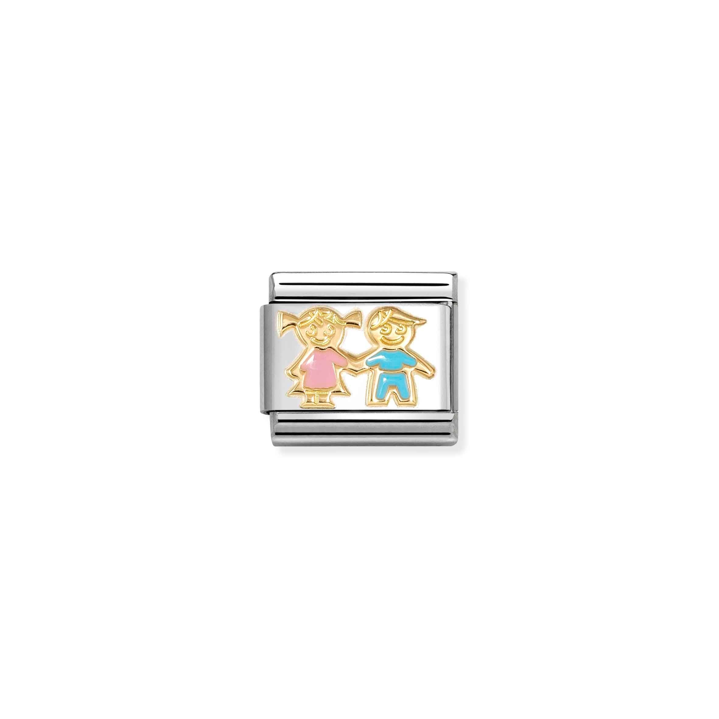 Nomination Composable Classic Brother and Sister Charm - Stainless Steel & Sterling Silver with Enamel
