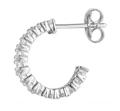 9ct White Gold Claw Set CZ Half Hoop Earrings