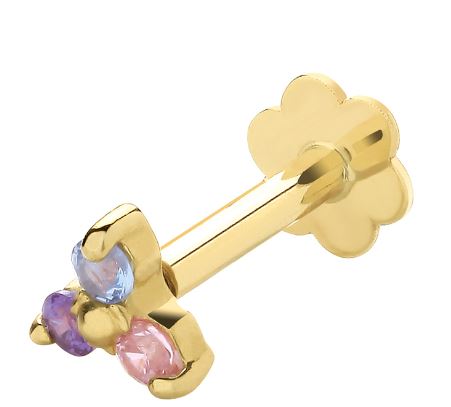 9ct Yellow Gold Multi-Coloured CZ Cross Single Stud Earring