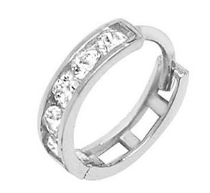 9ct White Gold Single CZ Hoop Earring