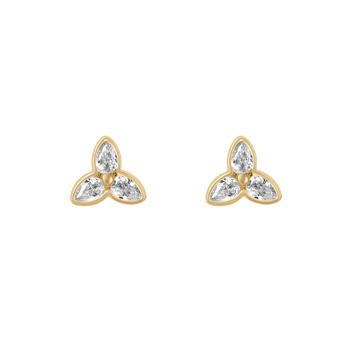 9ct Yellow Gold Three Marquise Cubic Zirconia Stud Earrings