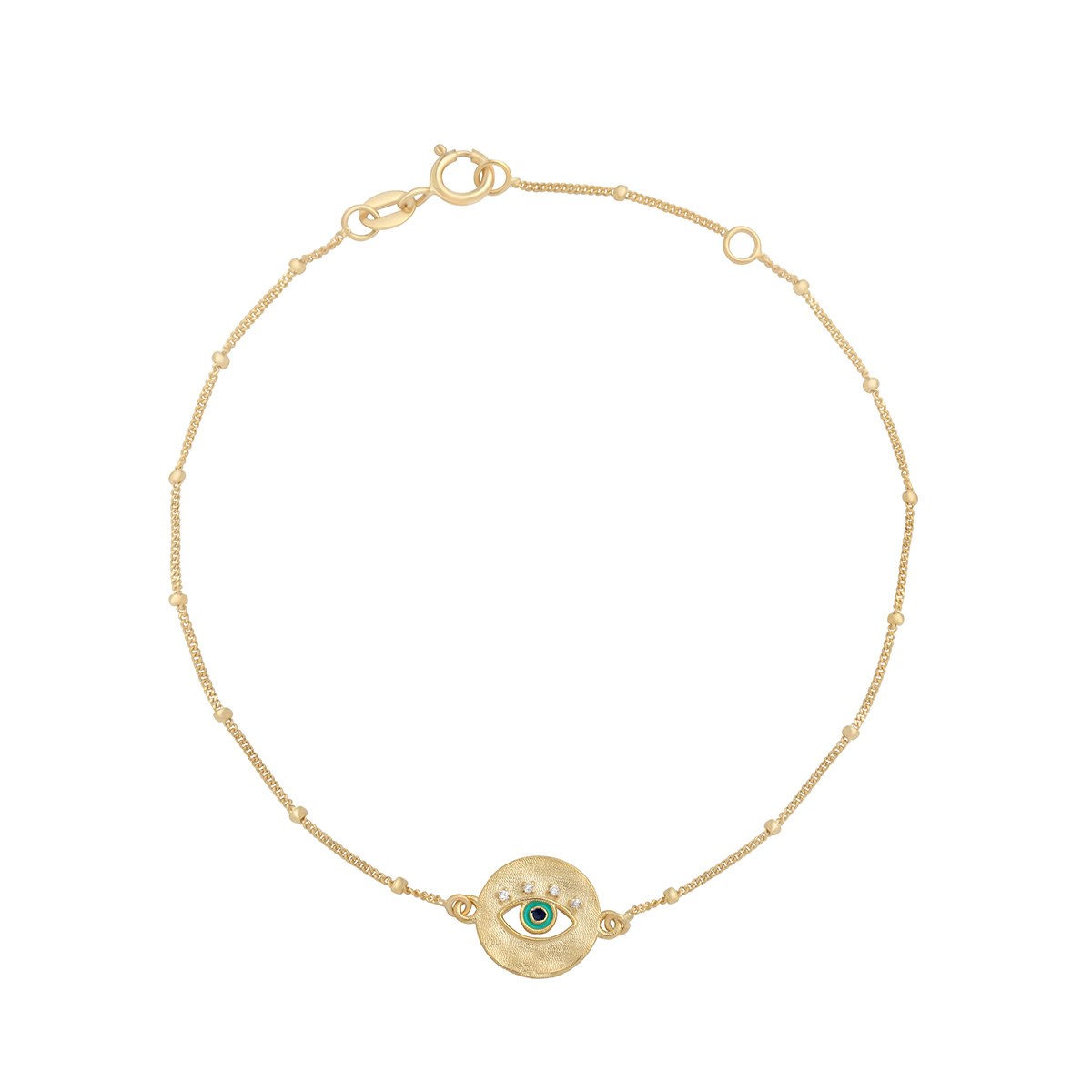 9ct Yellow Gold Open Evil Eye Disc Bracelet 7.5'