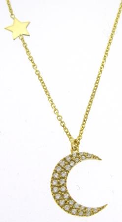 9ct Yellow Gold Celestial Moon and North Star Necklace