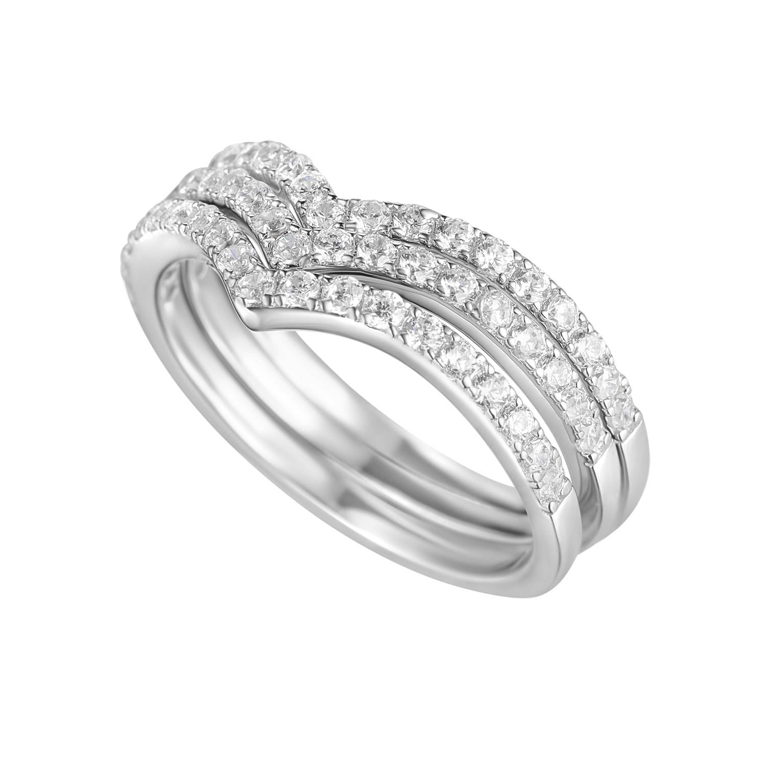 Sterling Silver Cubic Zirconia Set Wishbone Ring
