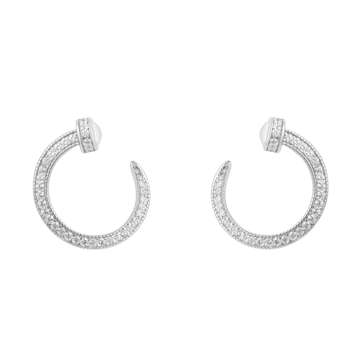 Sterling Silver Cubic Zirconia Nail Open Circle Stud Earrings