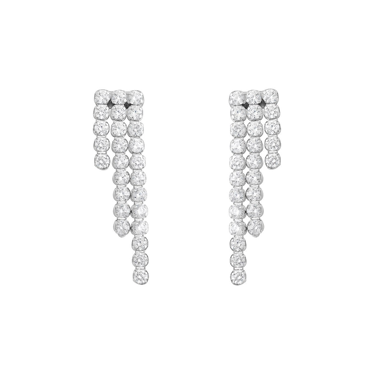 Sterling Silver 3 Row Cubic Zirconia Graduated Tennis Drop Earrings