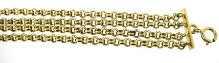 Vintage 9ct Yellow Gold 4 Row Round Belcher Link Bracelet 6.5'