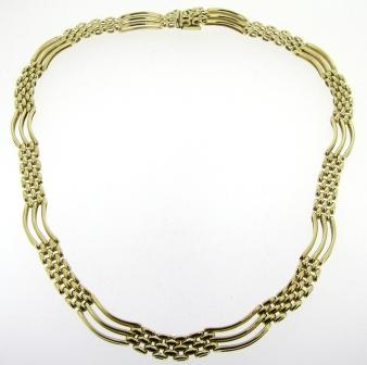 Vintage 9ct Yellow Gold Brick And Curve Link Necklet 17'