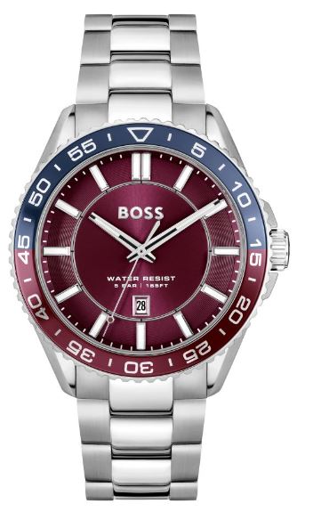 BOSS Mens Runner Chronograph Burgundy 44 mm Watch Bracelet