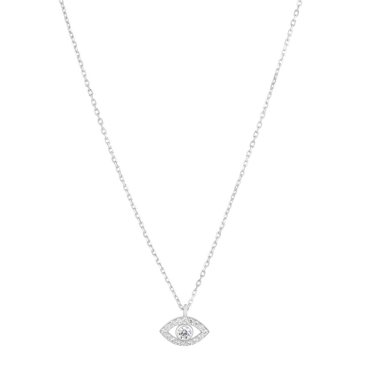 Sterling Silver Cubic Zirconia Evil Eye Pndt 16-18'