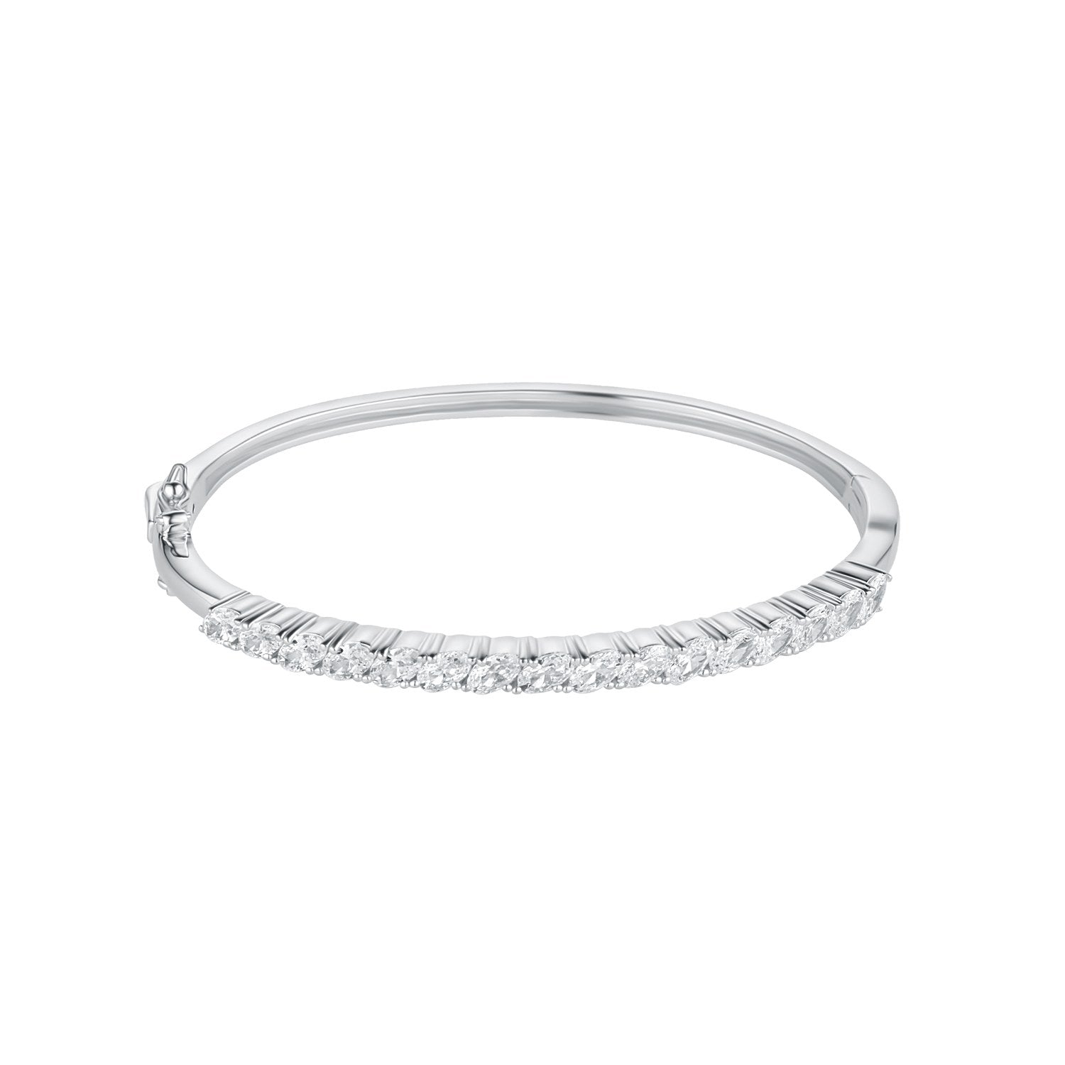 Sterling Silver Oval Cubic Zirconia Tennis Style Bangle - 6cm