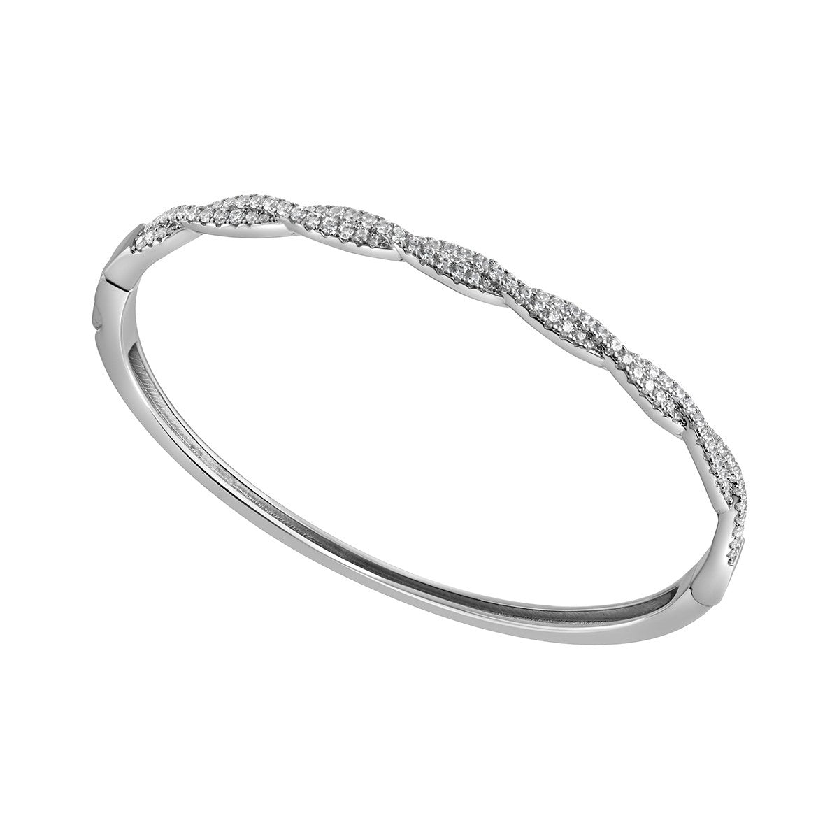 Sterling Silver Cubic Zirconia Twisted Bangle - 5.5cm