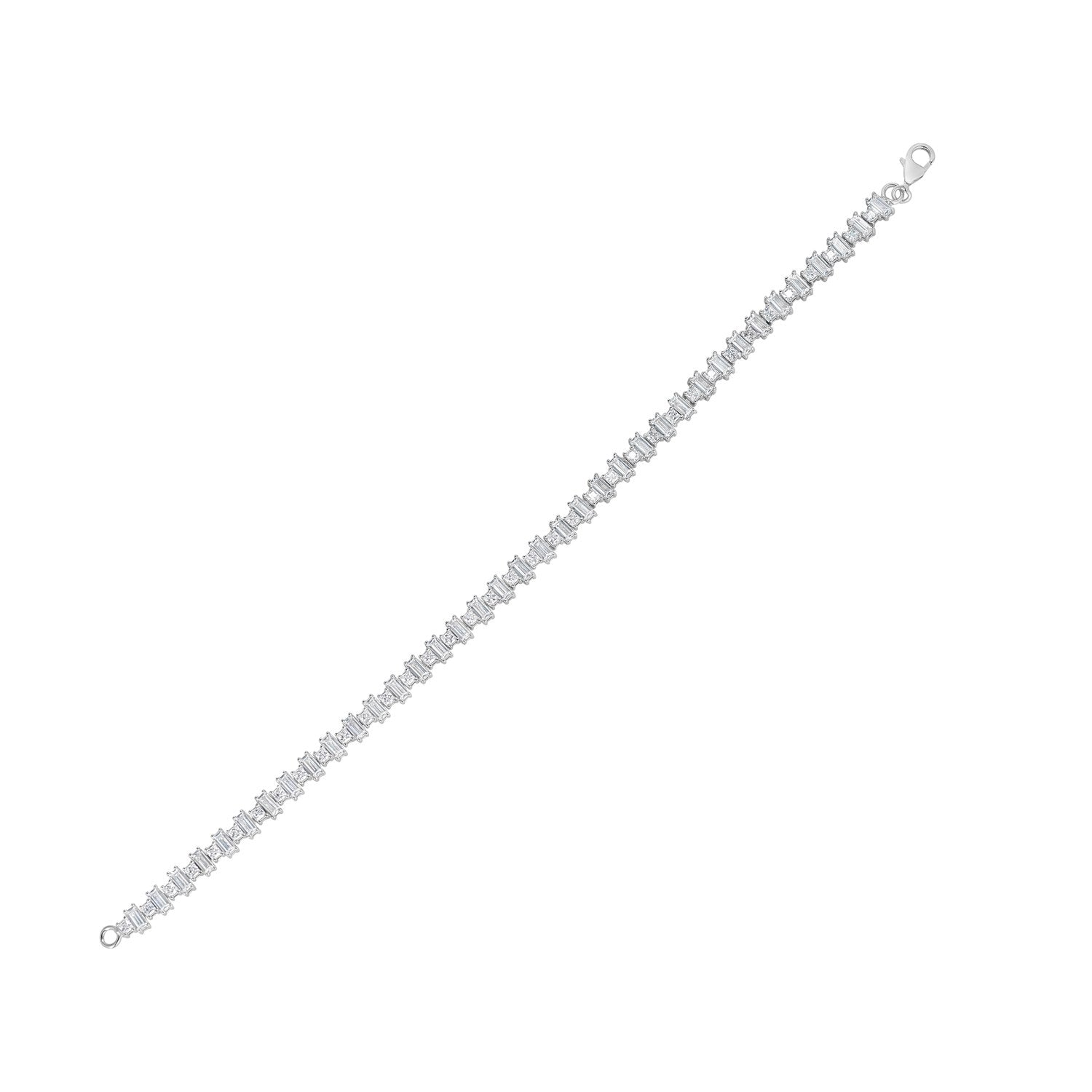 Sterling Silver Baguette & Round Cubic Zirconia Tennis Bracelet - 7'