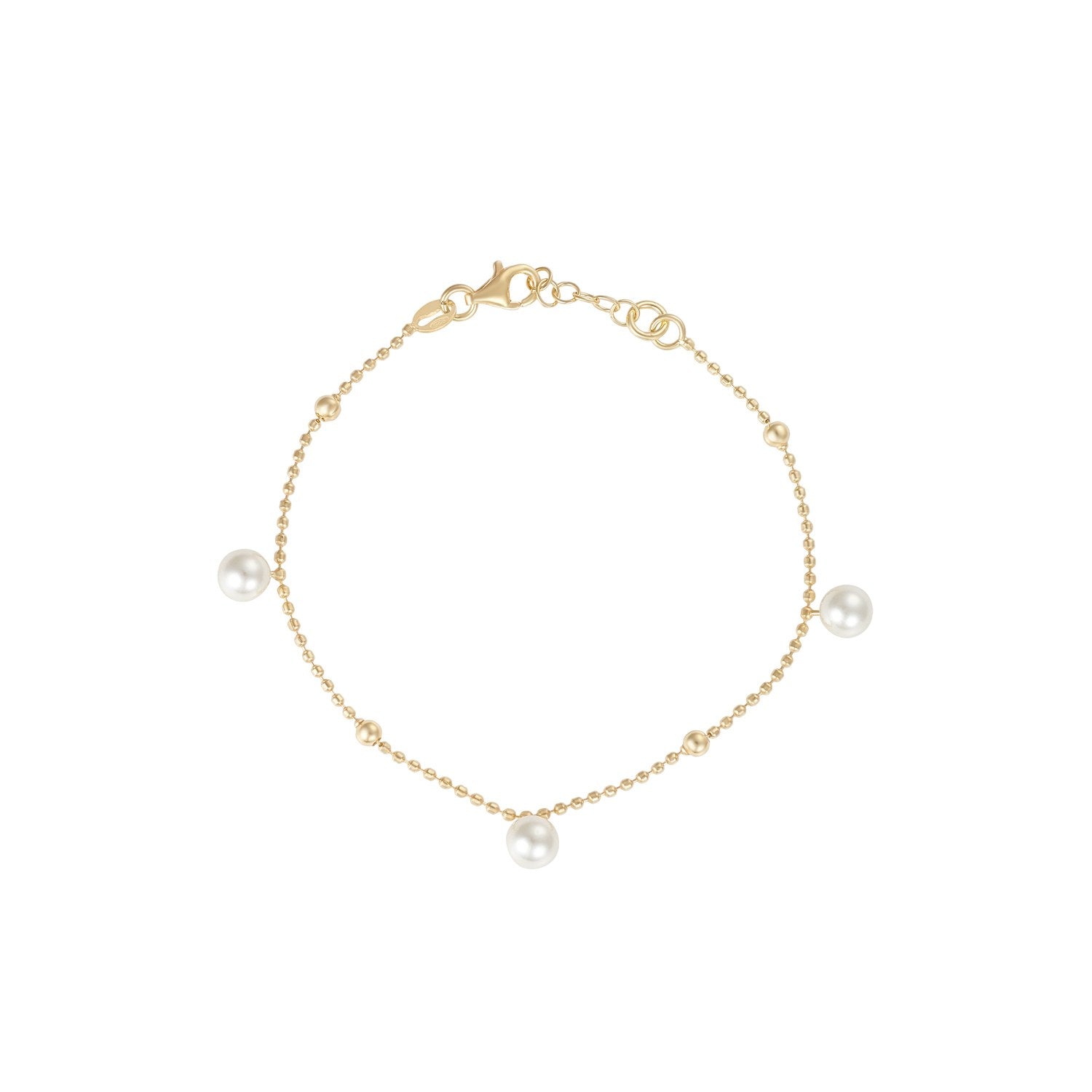 Sterling Silver & Yellow Gold Plated Beaded Fresh Water Pearl & Ball Bracelet - 7'-7.5'