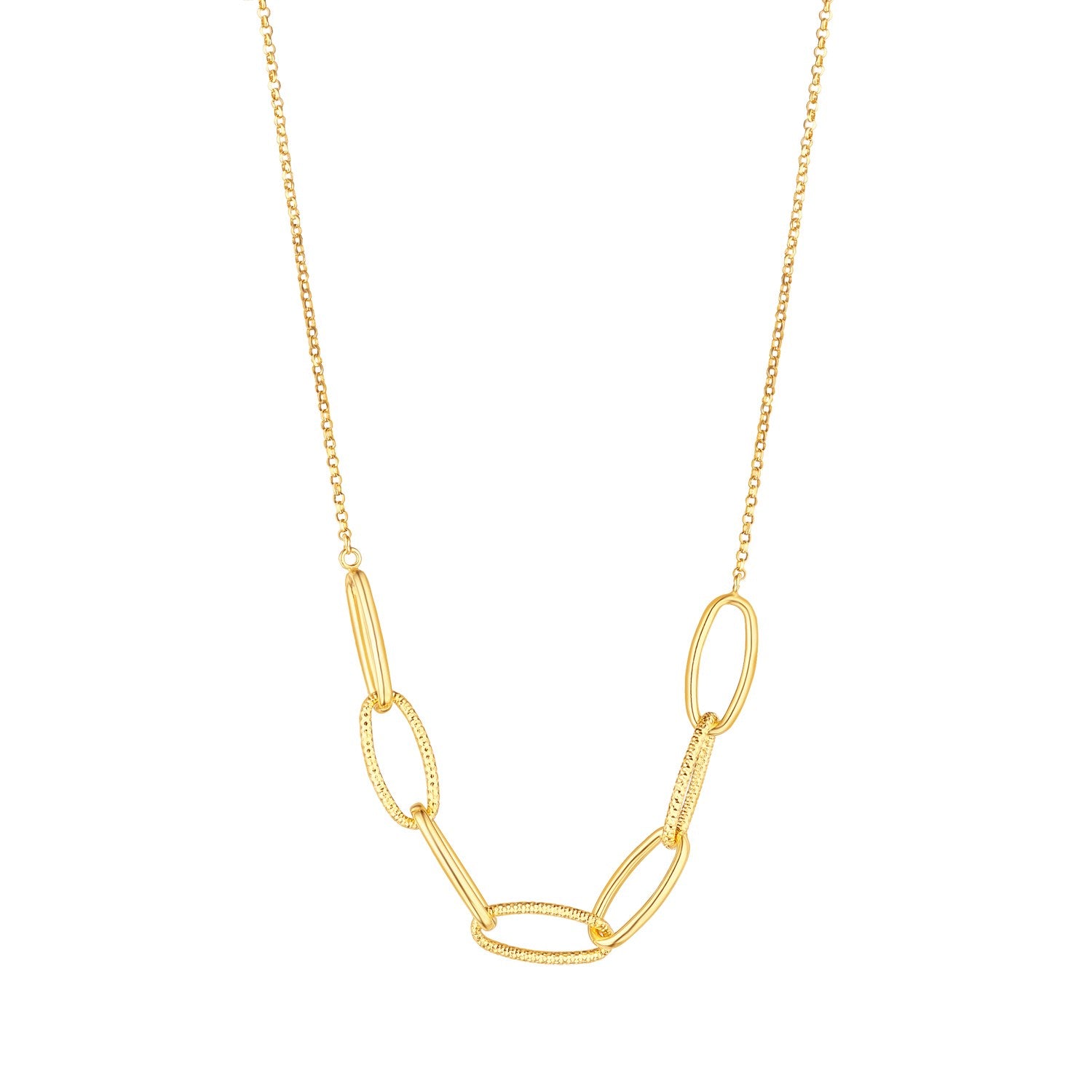 Sterling Silver & Yellow Gold Plated Textured Oval Link Necklace - 16'-19'