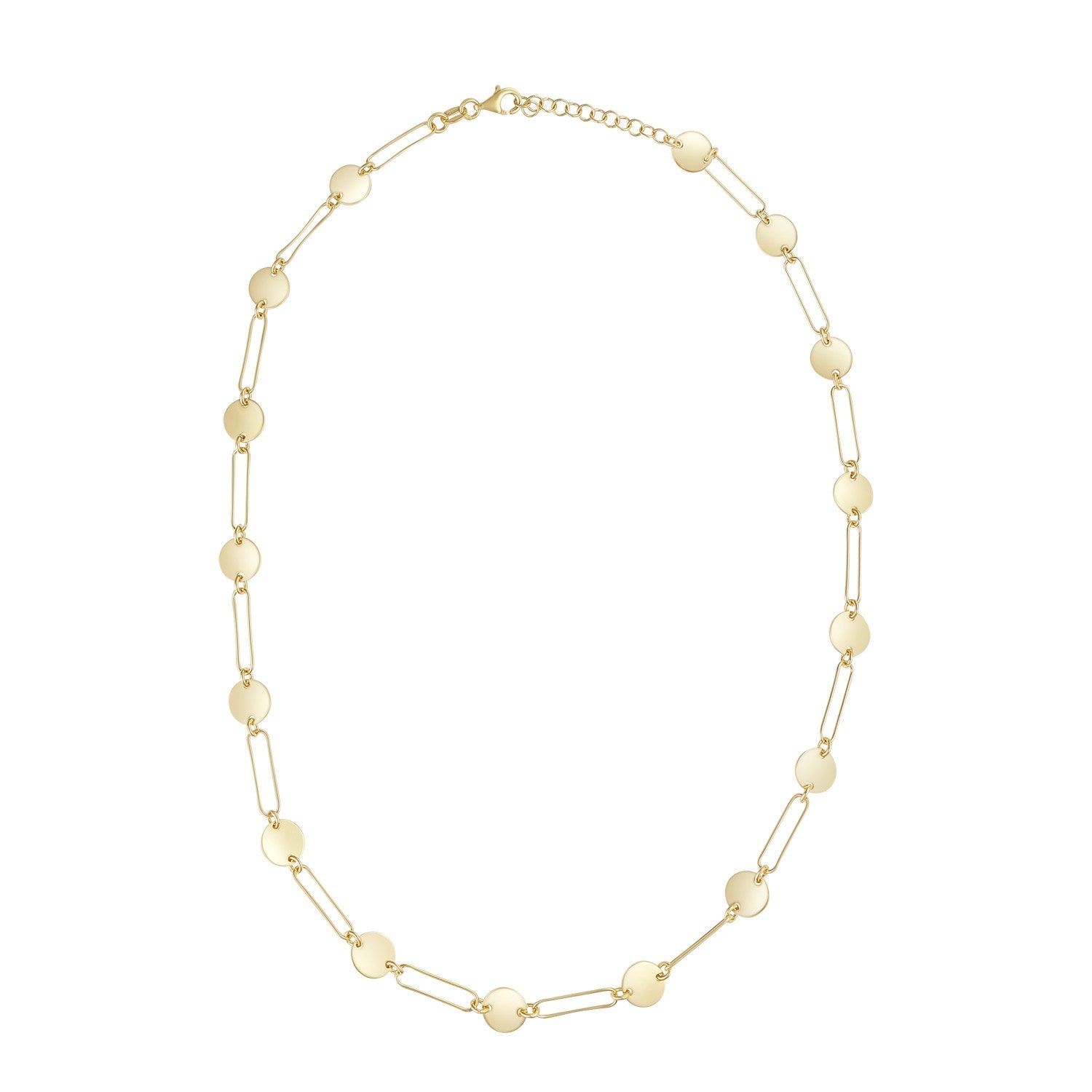 Sterling Silver & Yellow Gold Plated Disc & Long Oval Link Necklace - 16'-18'