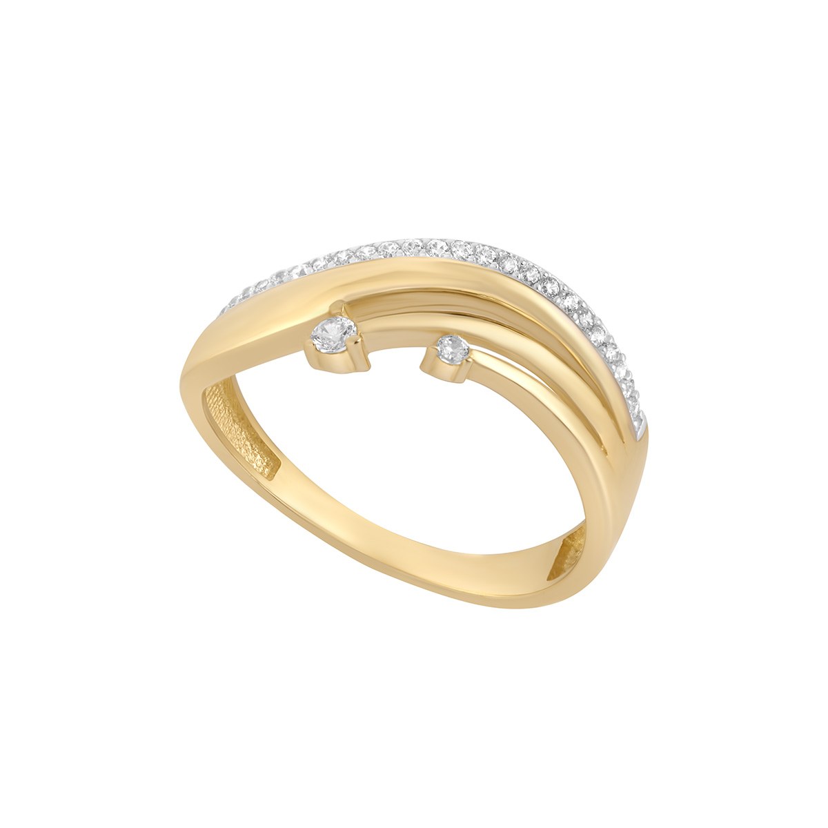 9ct Yellow Gold Cubic Zirconia Wave Spray Lined Ring