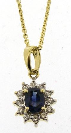 Vintage 18ct Yellow Gold Oval Sapphire And Diamond Pendant