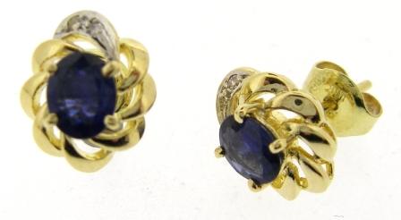 Vintage 18ct Yellow Gold Sapphire And Diamond Earrings