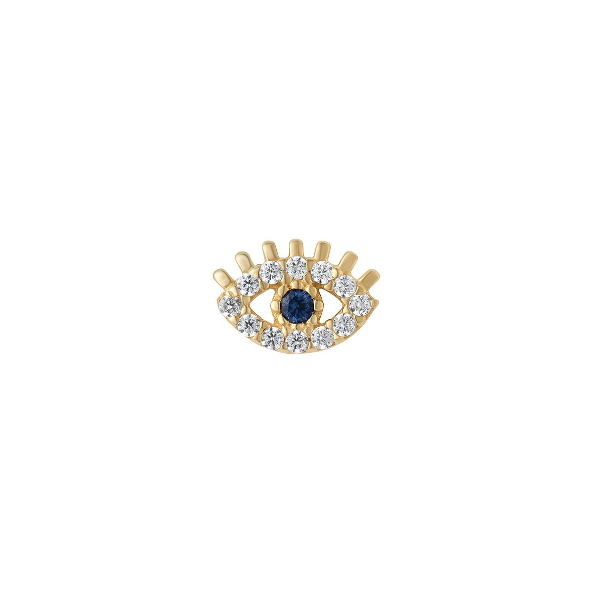 9ct Yellow Gold Single CZ and Sapphire Evil Eye Earring 7mm