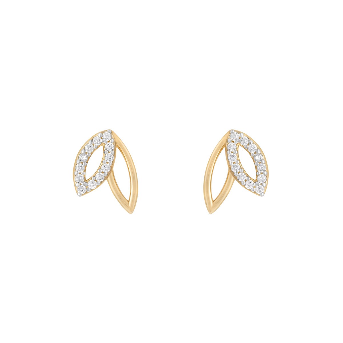 9ct Yellow Gold Cubic Zirconia Double Leaf Stud Earrings