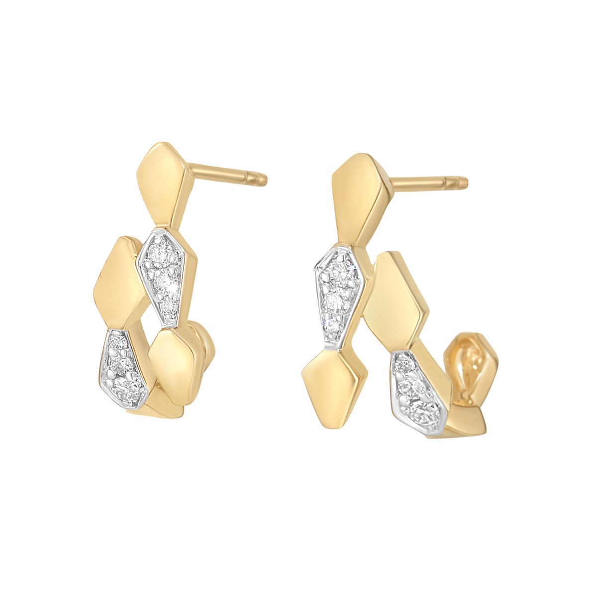 9ct Yellow Gold Diamond Double Snake Huggie Earrings