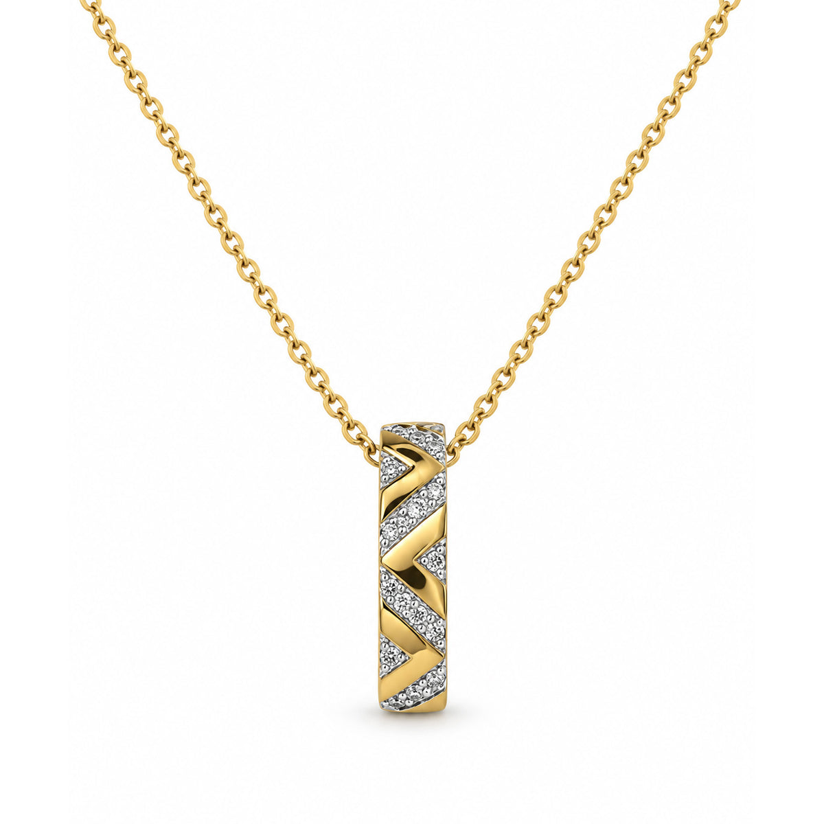 9ct Yellow Gold Diamond Set Zigzag Pendant - 17'' Dia 0.08ct