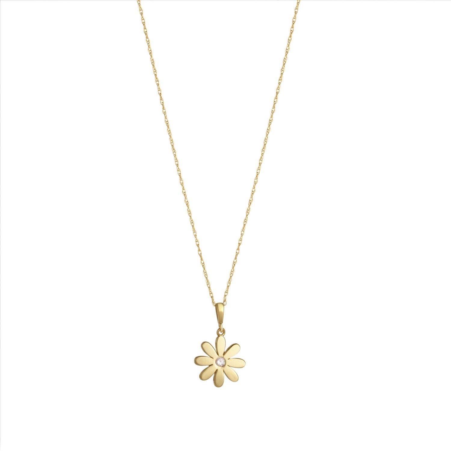 9ct Yellow Gold Cubic Zirconia Center Daisy Pendant - 17''
