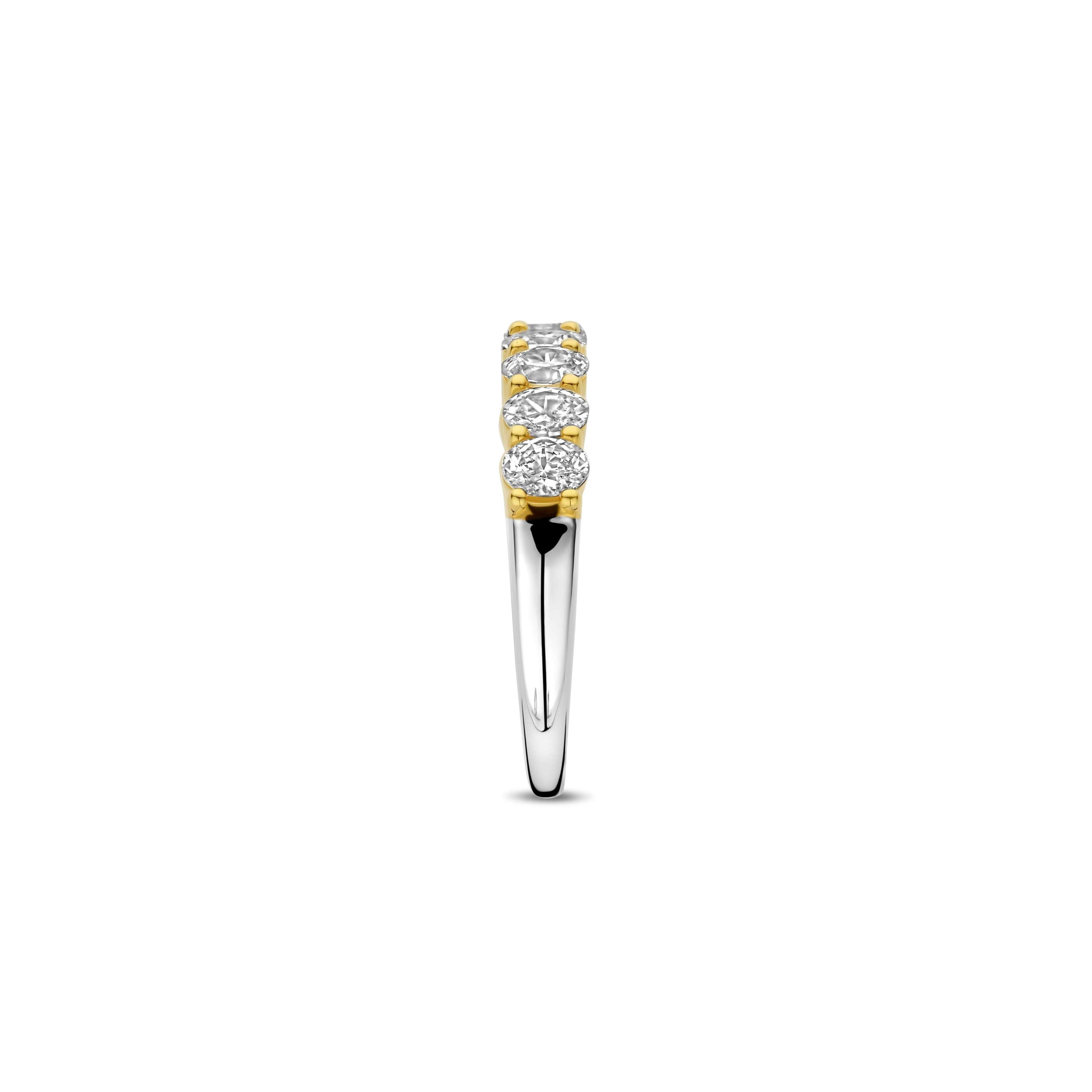 Ti Sento Sterling Silver Yellow Gold Plated 9 Stone Oval Cubic Zirconia Ring (Size 54)