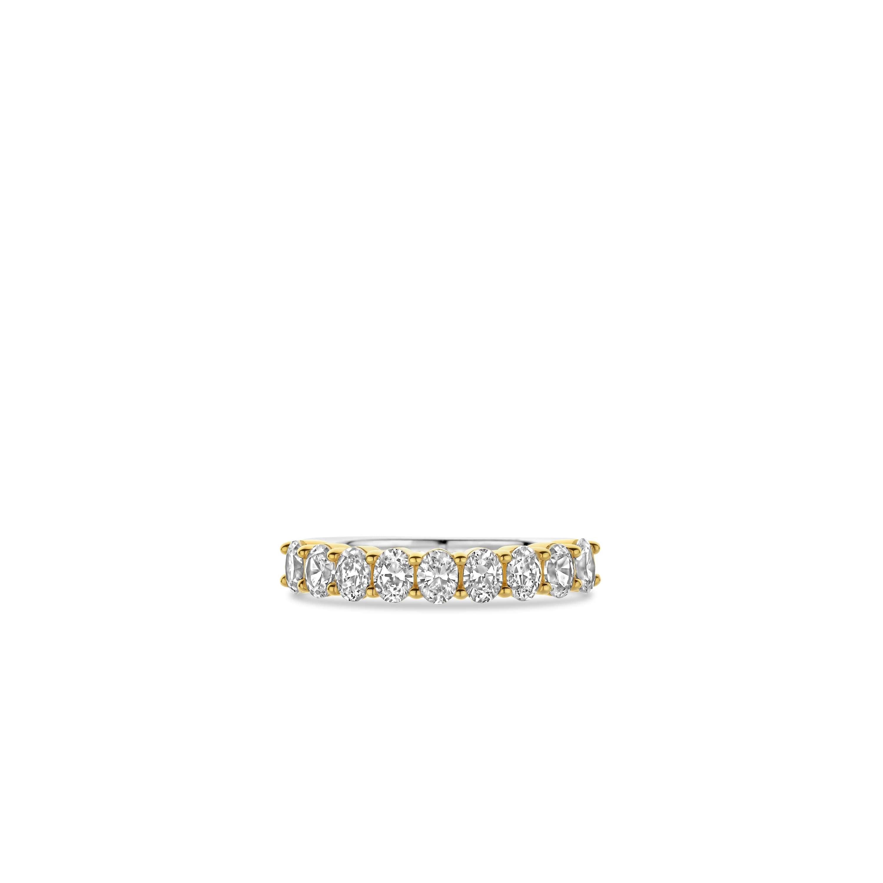 Ti Sento Sterling Silver Yellow Gold Plated 9 Stone Oval Cubic Zirconia Ring (Size 54)