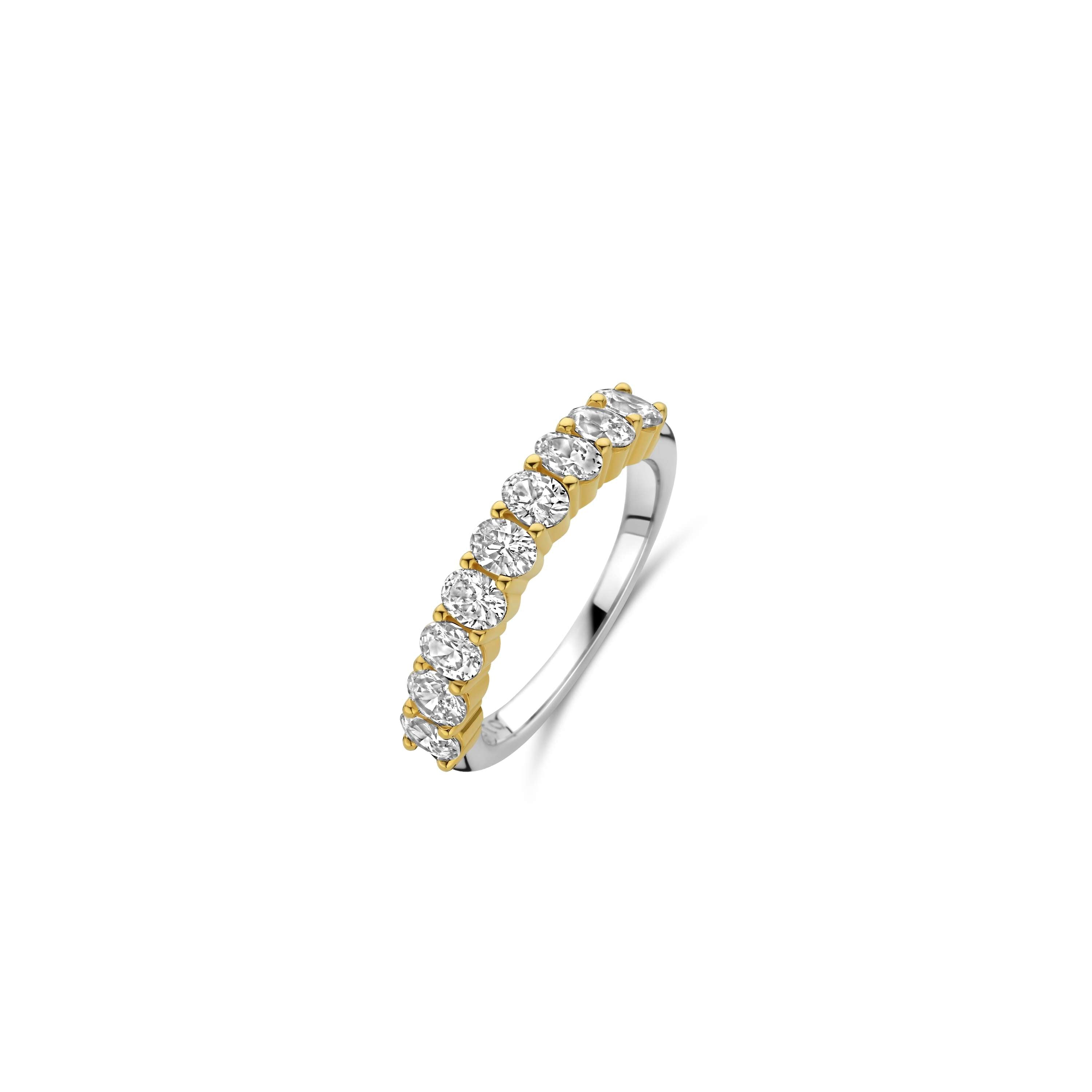 Ti Sento Sterling Silver Yellow Gold Plated 9 Stone Oval Cubic Zirconia Ring (Size 54)