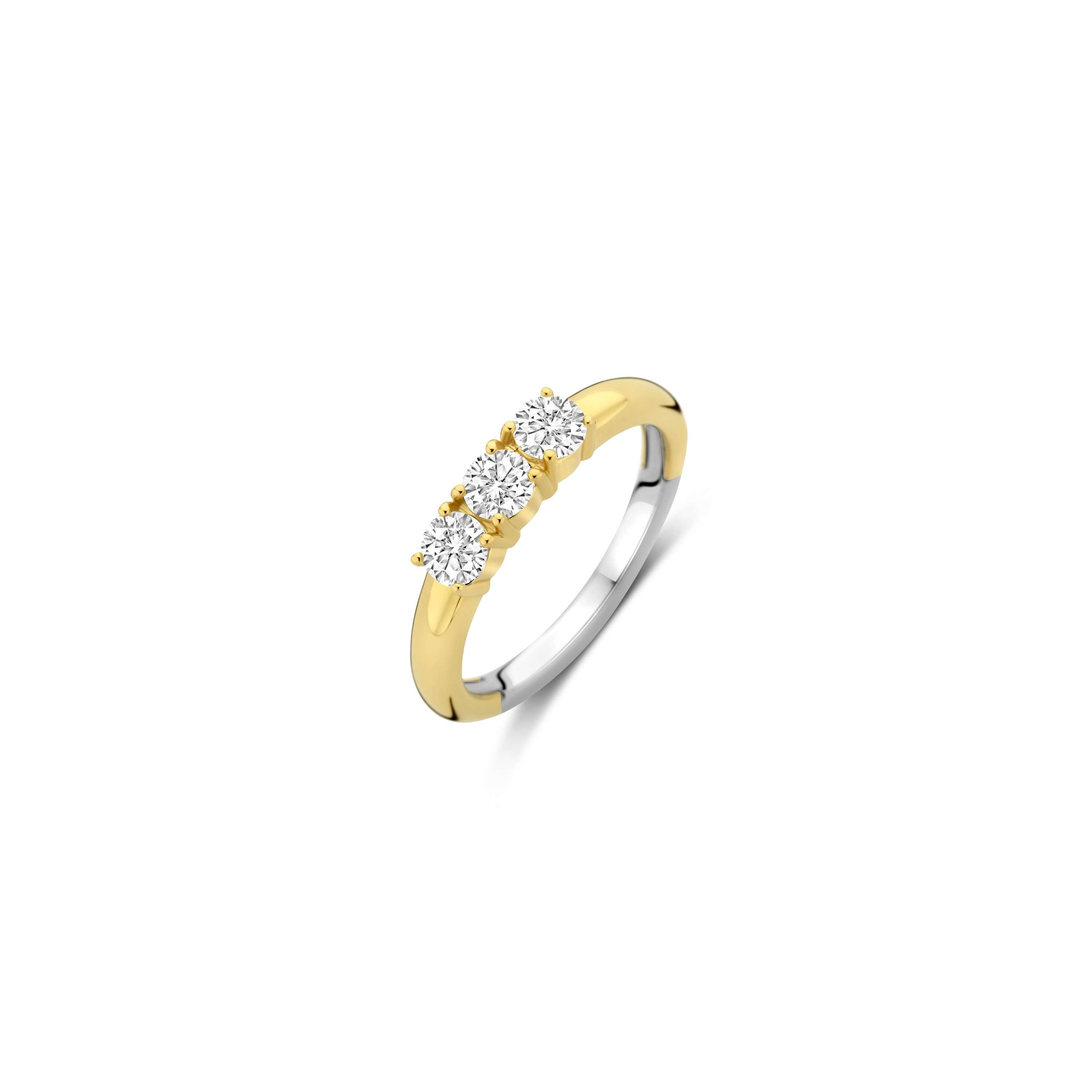 Ti Sento Gold Plated 3 Stone Cubic Zirconia Ring - 54