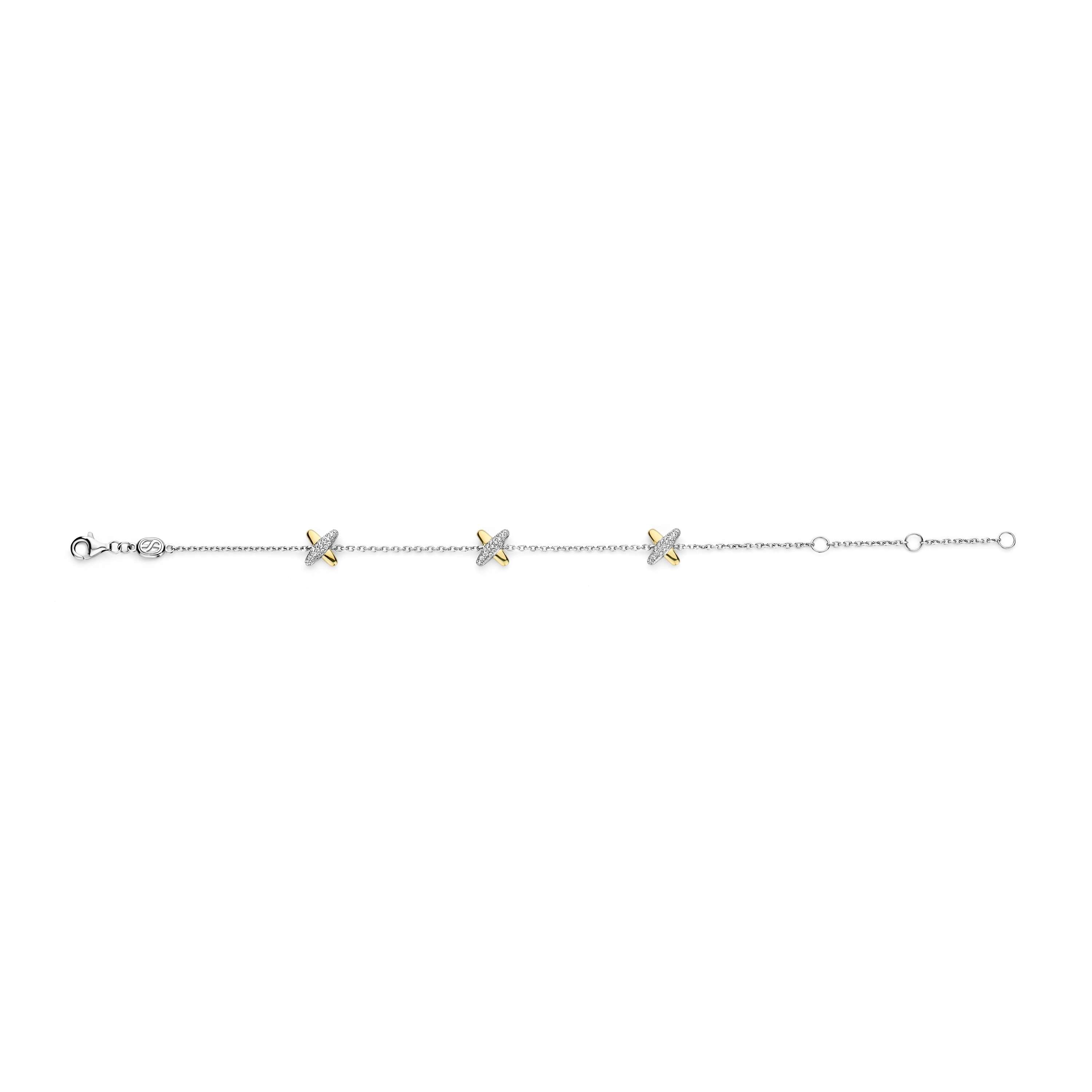 Ti Sento Sterling Silver & Yellow Gold Plated Cubic Zirconia Kiss Bracelet 16-20cm