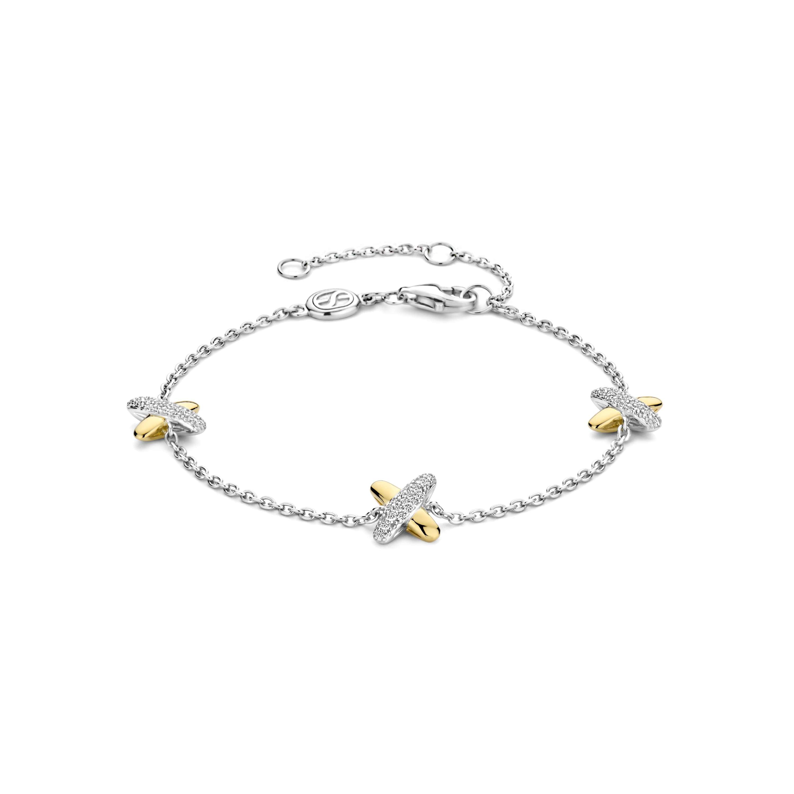 Ti Sento Sterling Silver & Yellow Gold Plated Cubic Zirconia Kiss Bracelet 16-20cm