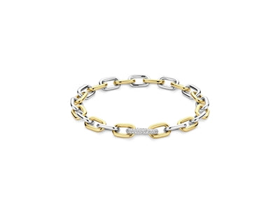 SS/YGP Oval Link Bclt CZ Clasp 20cm