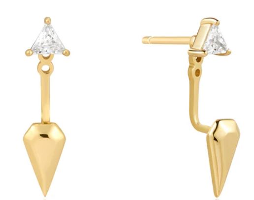 Ania Haie Silver and Yellow Gold Plated Triangle Cubic Zirconia Geometric Stud Ear Jackets Earrings