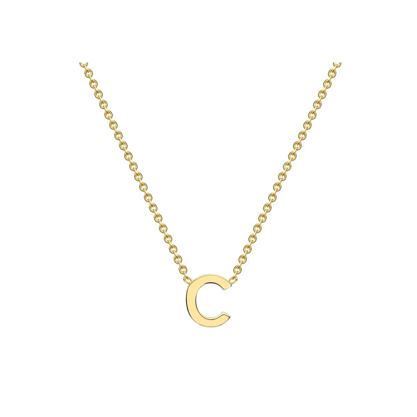 9ct Yellow Gold Mini Initial C Pendant 15"-17"