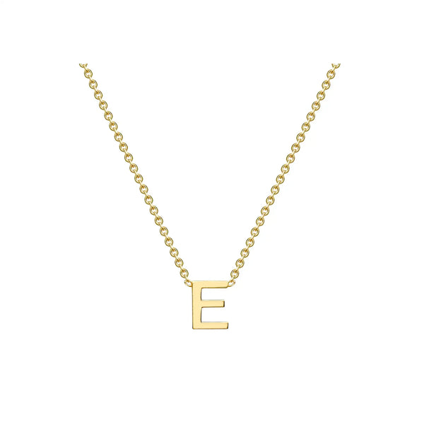 9ct Yellow Gold Mini Initial E Pendant 15"-17"