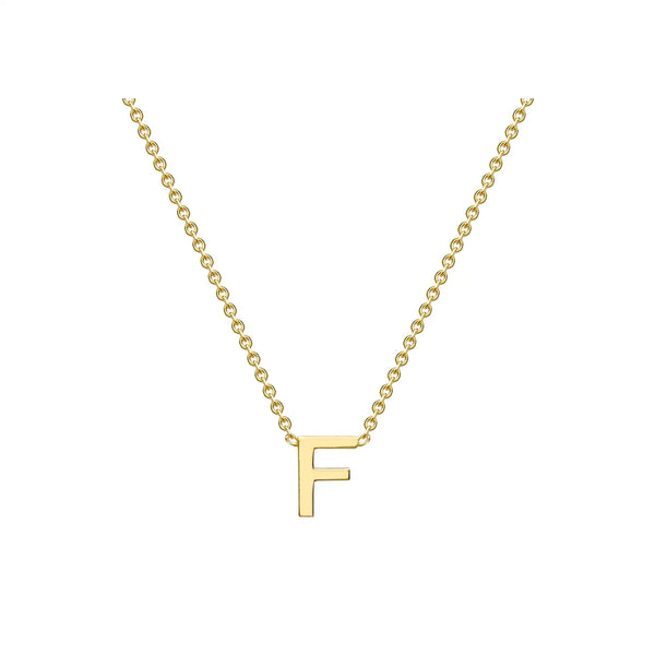 9ct Yellow Gold Mini Initial F Pendant 15"-17"