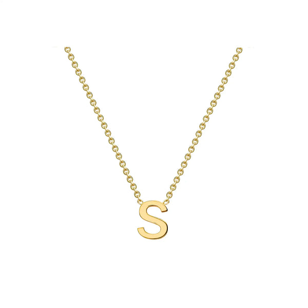 9ct Yellow Gold Mini Initial S Pendant 15"-17"