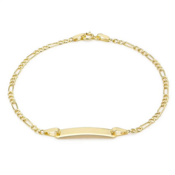 9ct Yellow Gold Hollow Figaro ID Bracelet - 7"